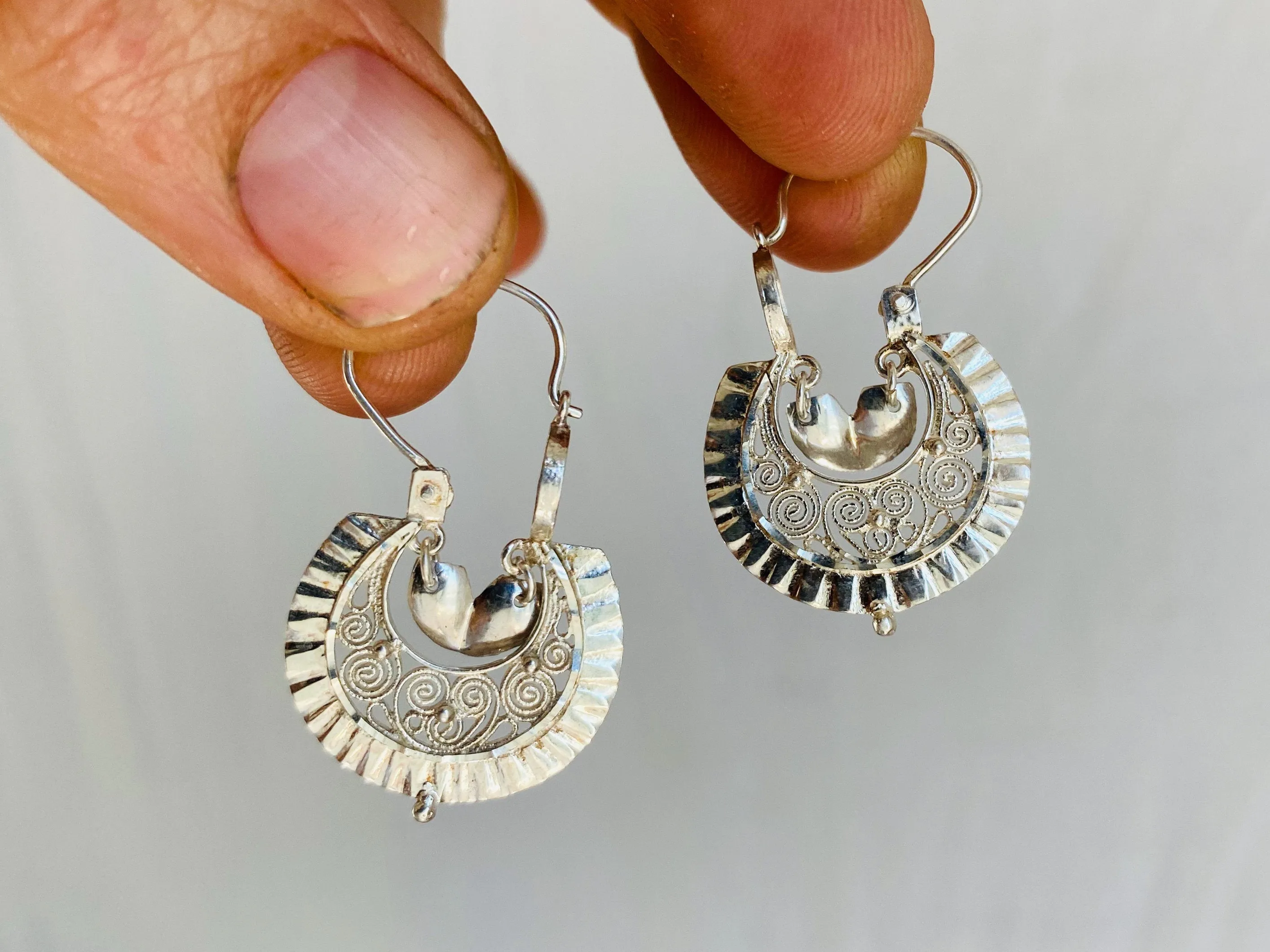 Oaxacan Filigree Earrings. Media Luna Hoops. Sterling Silver. Mexico. Frida Kahlo
