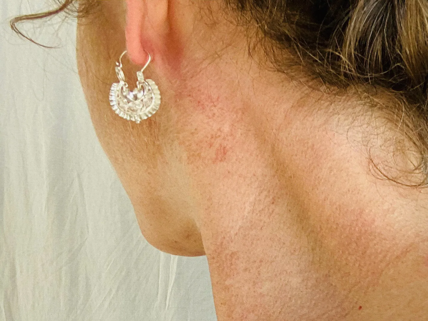 Oaxacan Filigree Earrings. Media Luna Hoops. Sterling Silver. Mexico. Frida Kahlo