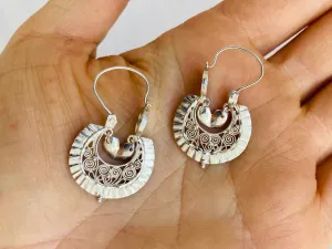 Oaxacan Filigree Earrings. Media Luna Hoops. Sterling Silver. Mexico. Frida Kahlo