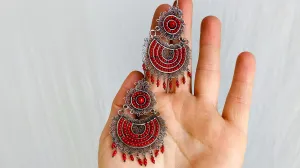 Oaxacan Filigree Earrings. Red Coral. Sterling Silver. Mexico. Frida Kahlo
