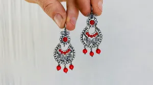 Oaxacan Filigree Earrings with Coral. Sterling Silver. Mexico. Frida Kahlo. 0021