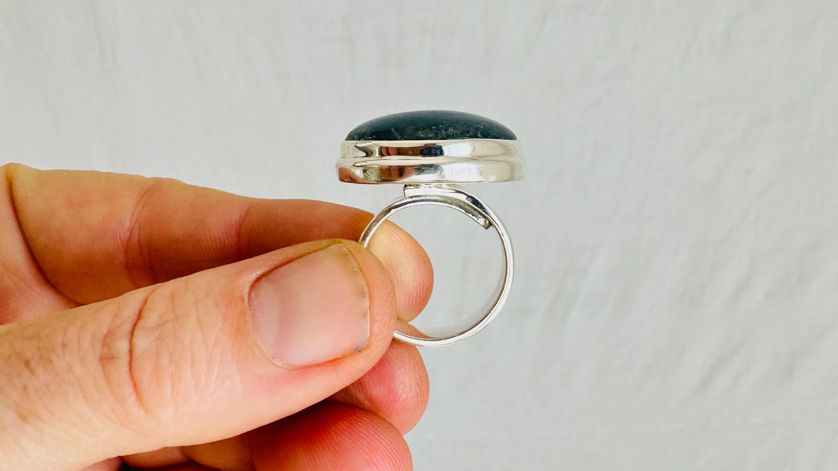 Oversized Aquamarine Cocktail Ring | Handmade Adjustable Sterling Silver | Unique Gemstone Jewelry. 0922