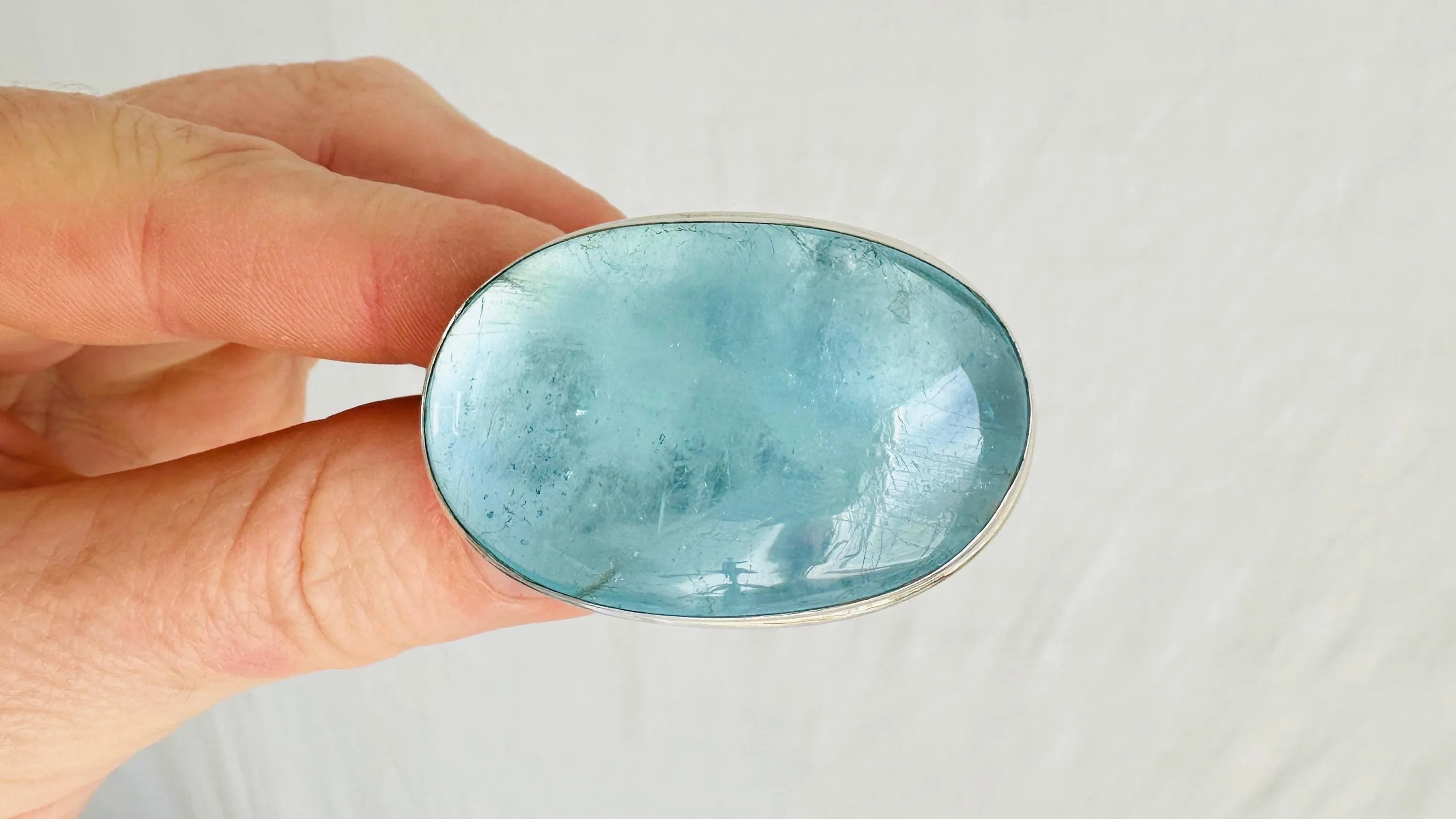 Oversized Aquamarine Cocktail Ring | Handmade Adjustable Sterling Silver | Unique Gemstone Jewelry.