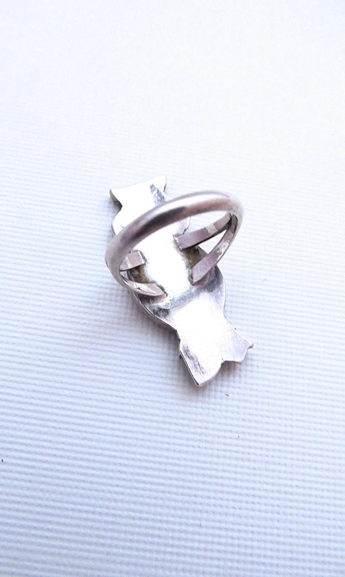 OWL LOVE 70s Zuni Native American Silver Shell Ring, Size 4