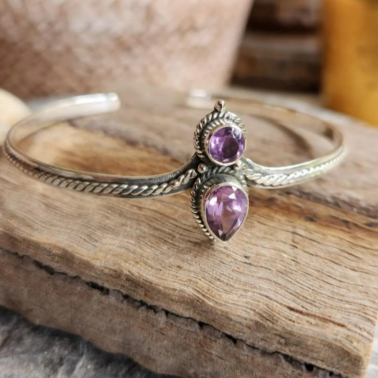 PURPLE DROPS - 925 SILVER CUFF