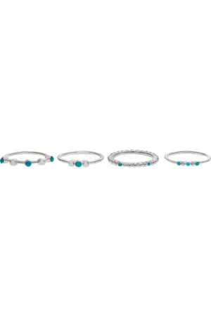 Rain Jewelry Silver Turquoise Four Piece Size 7 Ring Set
