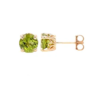 Round Peridot Stud Earrings 14K Gold Peridot Studs August Birthstone