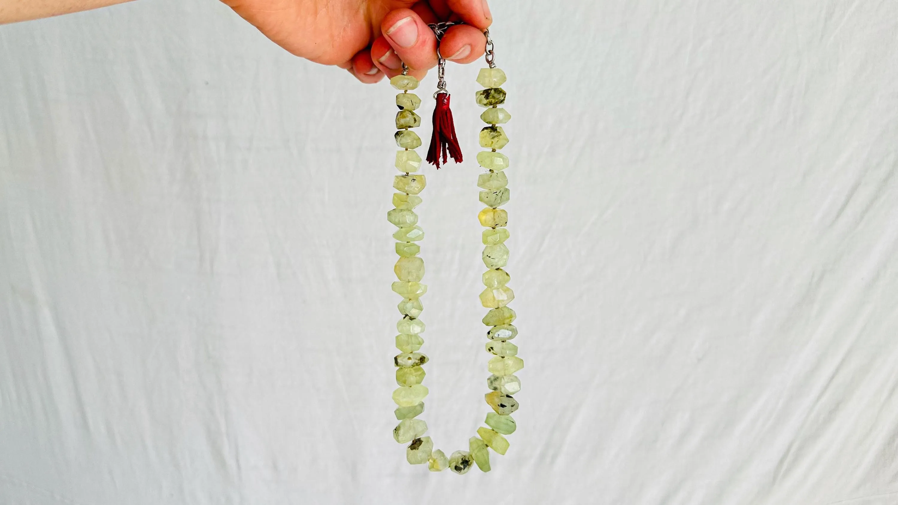 Rutilated Prehnite Necklace. Sterling Silver. 2641