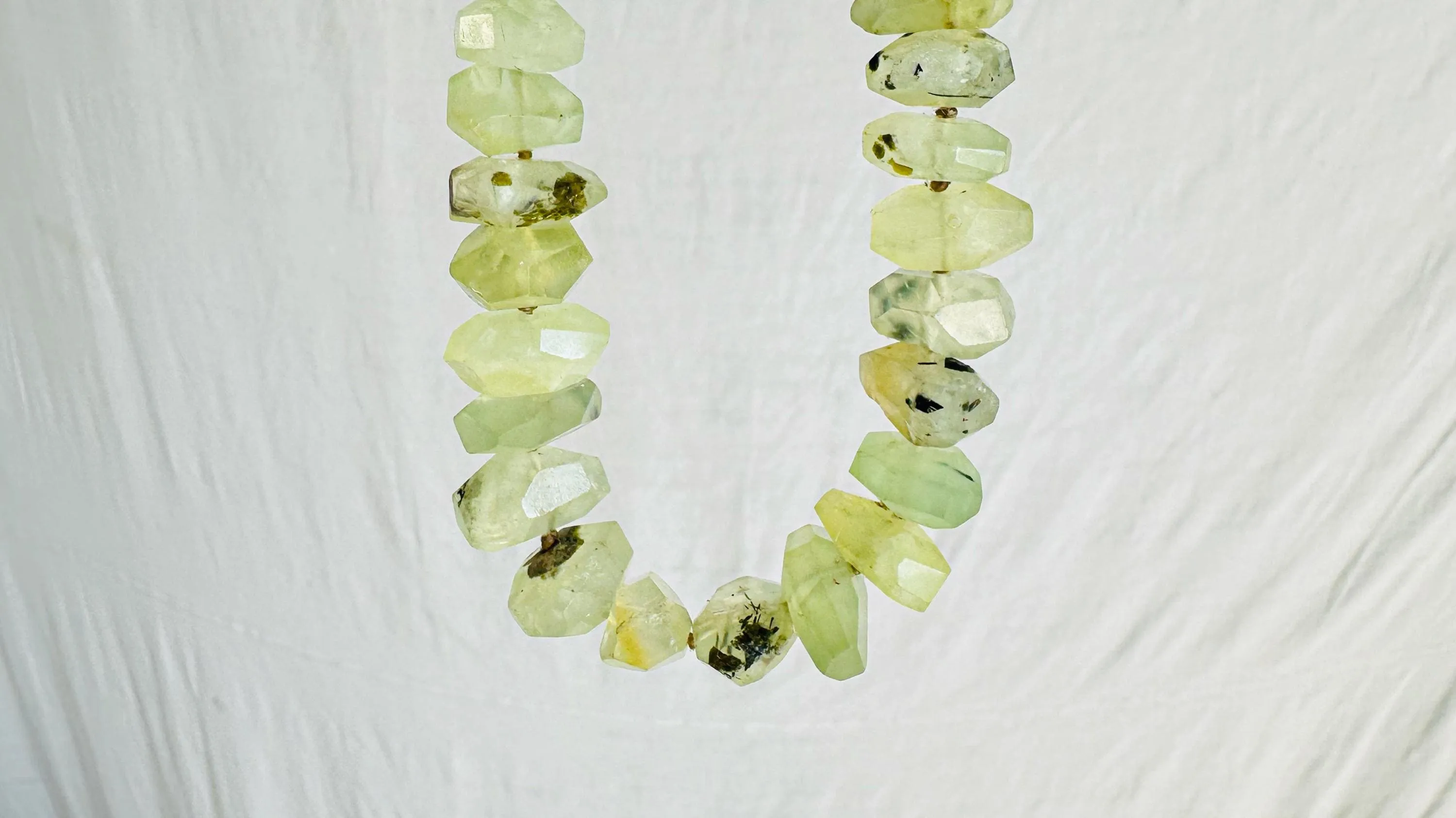 Rutilated Prehnite Necklace. Sterling Silver. 2641