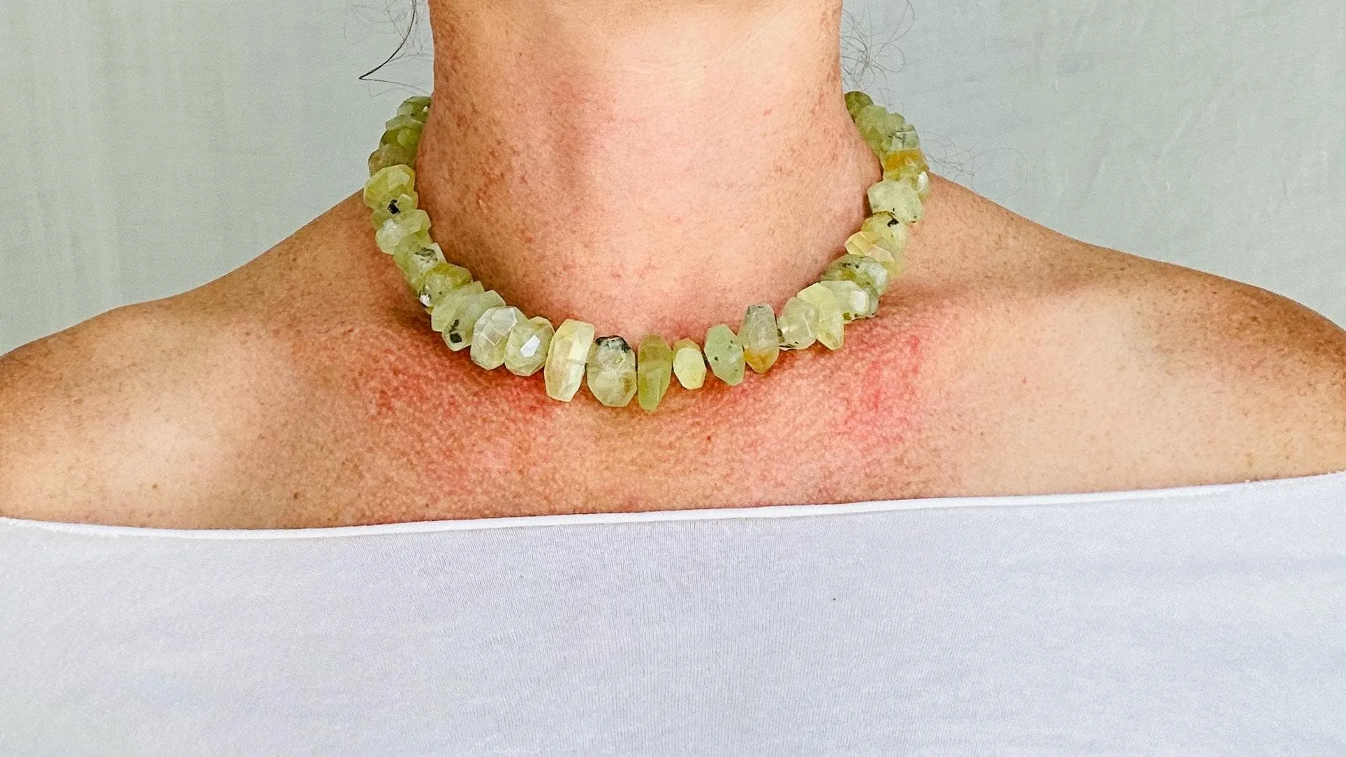 Rutilated Prehnite Necklace. Sterling Silver. 2641