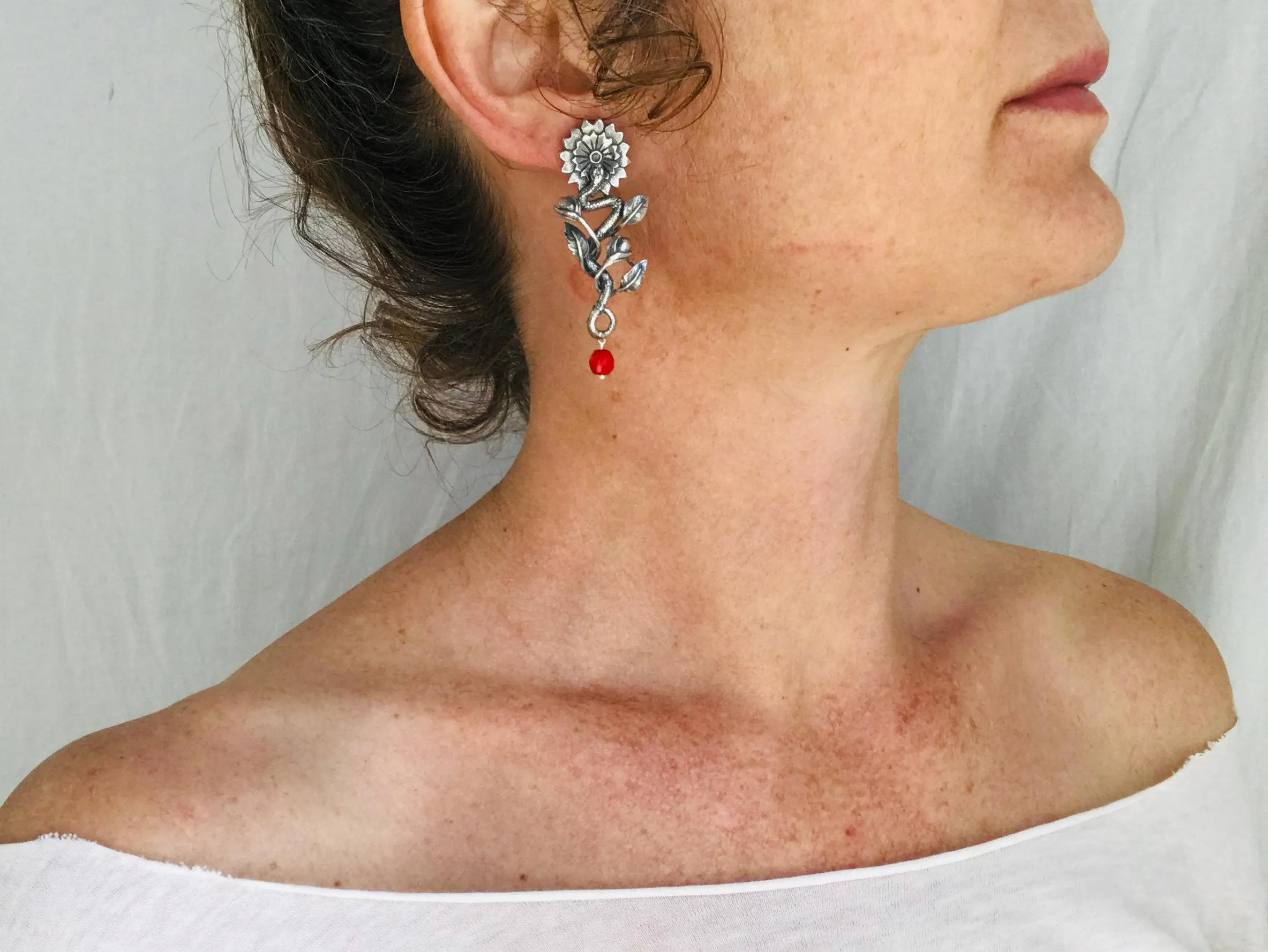 Serpent and Sunflower Hand Cast. Sterling Silver & Coral. Mexico. Frida Kahlo