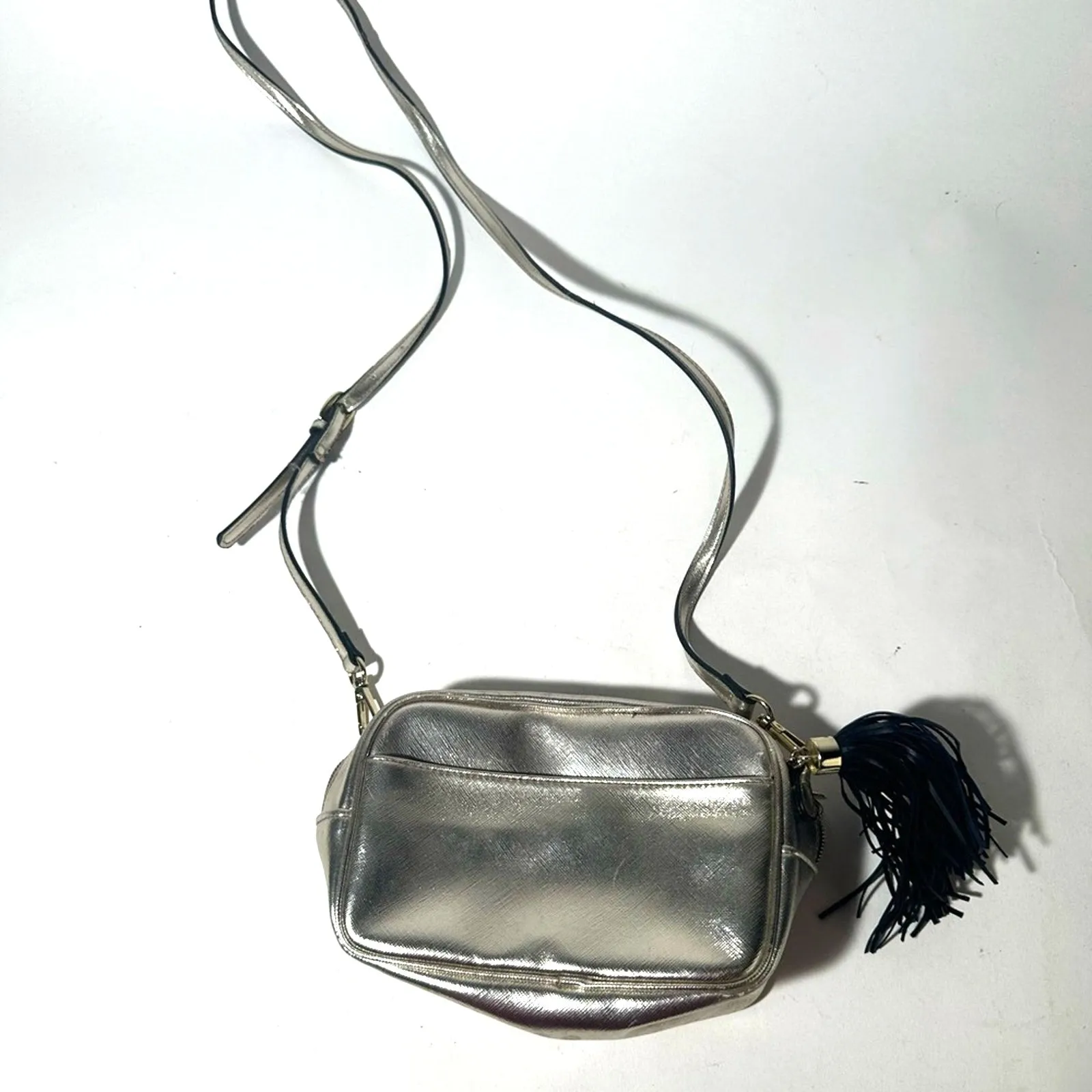 Silver Crossbody Bag with Tassel