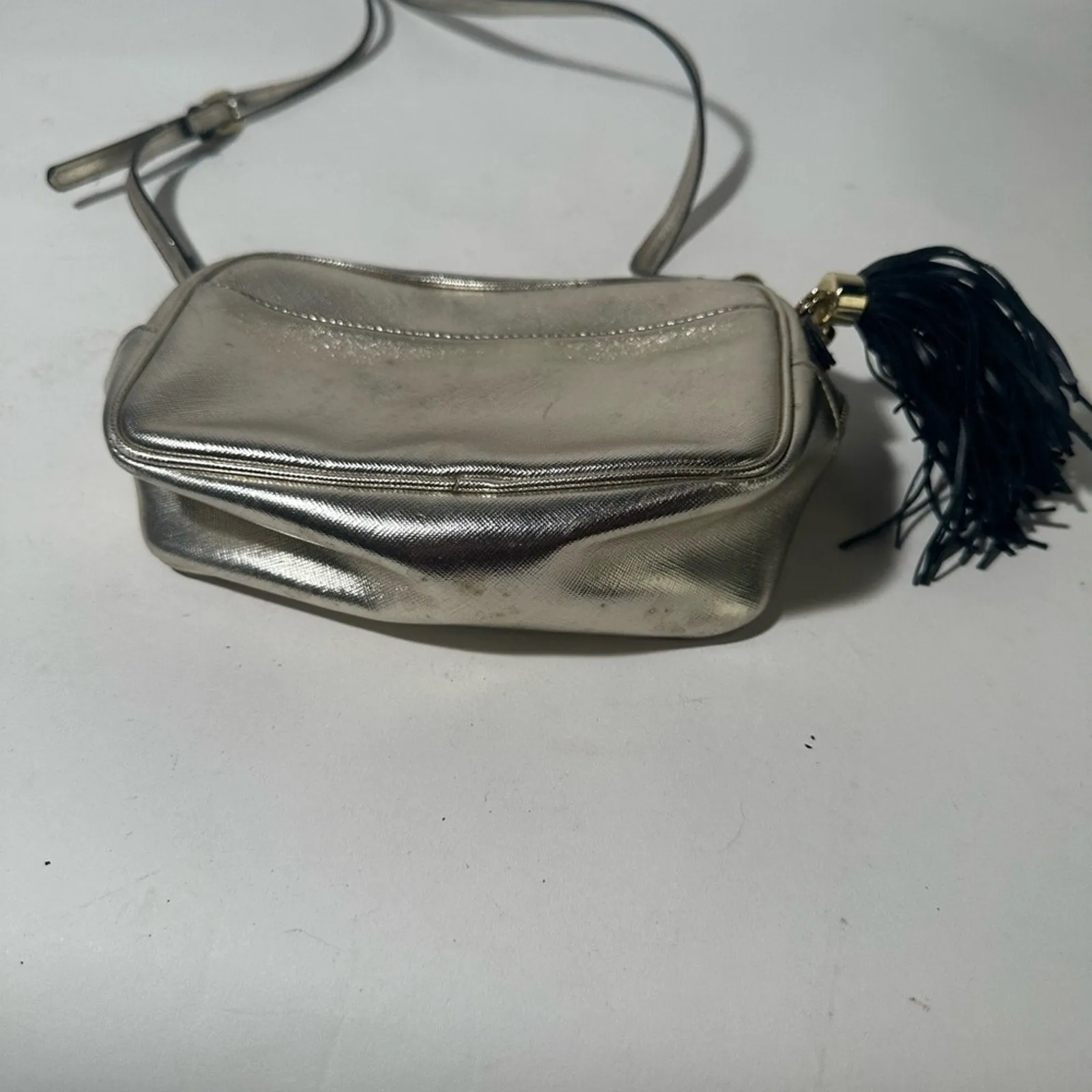 Silver Crossbody Bag with Tassel