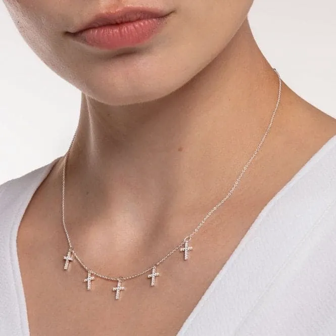 Silver Zirconia Crosses Necklace 45cm KE2077-051-14-L45v