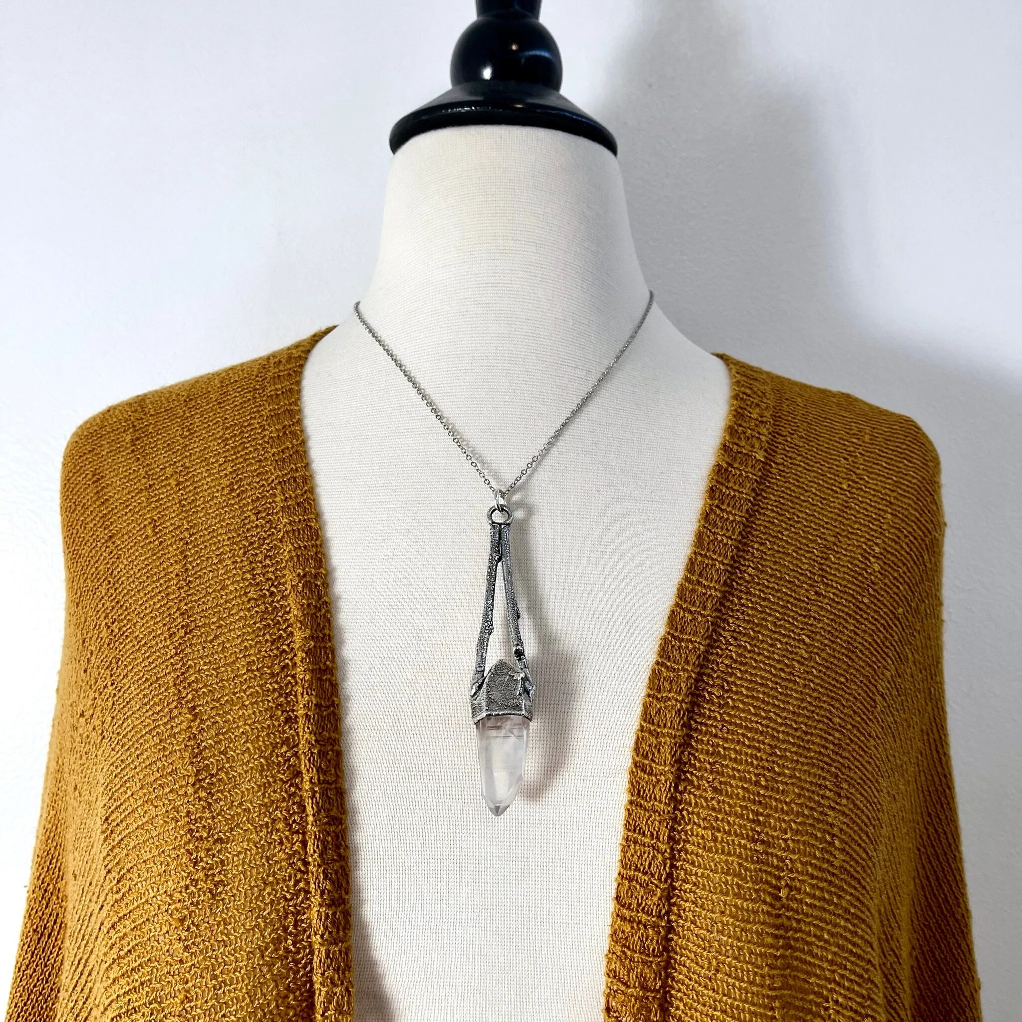 Sticks & Stones Collection- Raw Clear Quartz Crystal Necklace in Fine Silver /