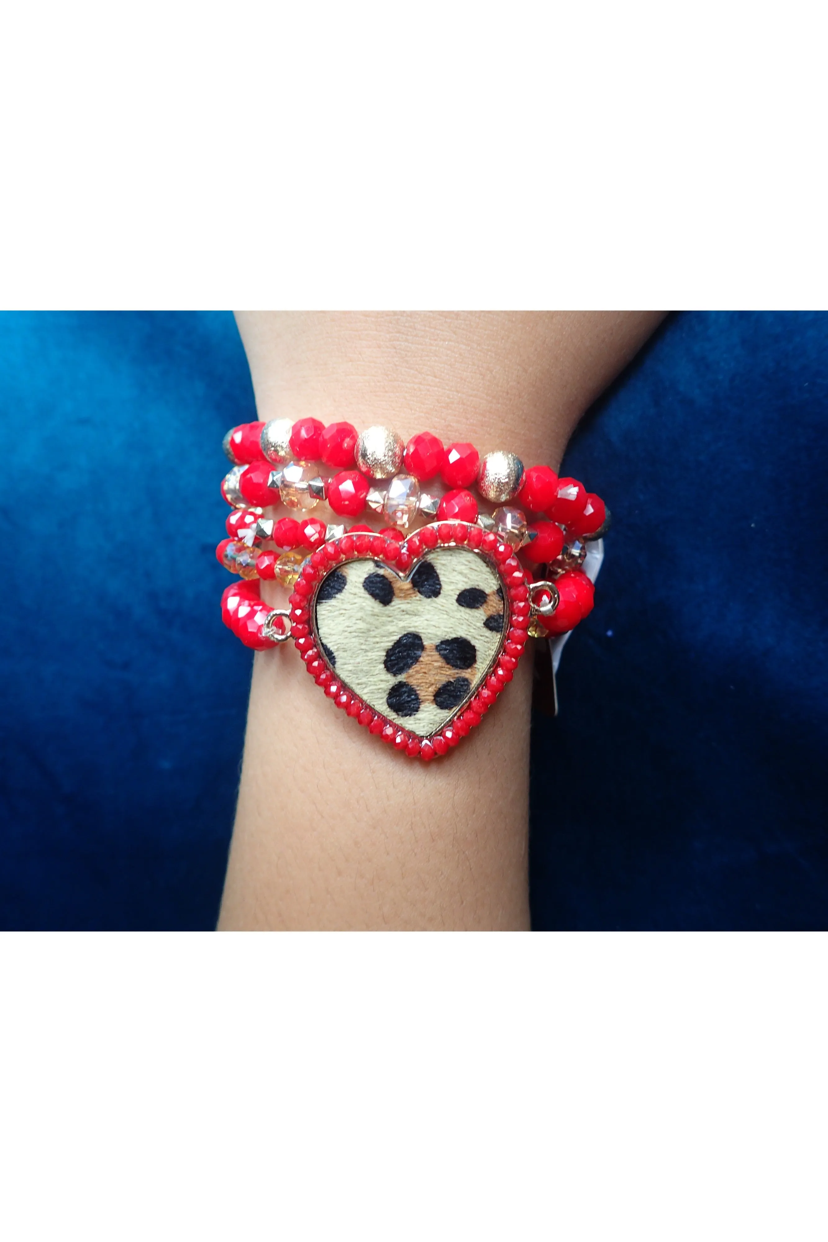 Sunshine & Rodeo Red And Gold Long Bead Necklace With Leopard Heart And Tassel