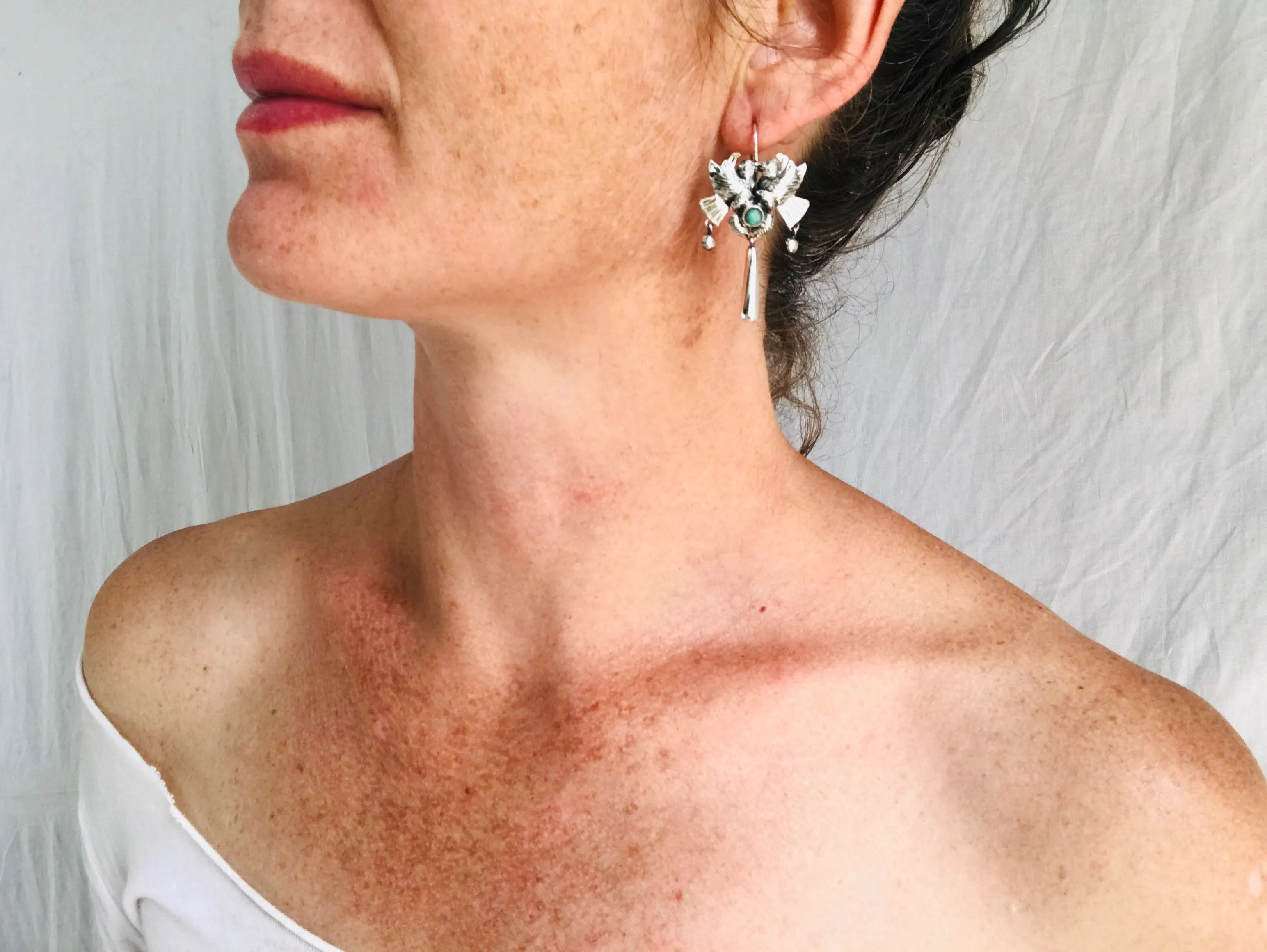 Taxco Filigree Earrings. Sterling Silver & Turquoise. Mexico. Frida Kahlo 2098