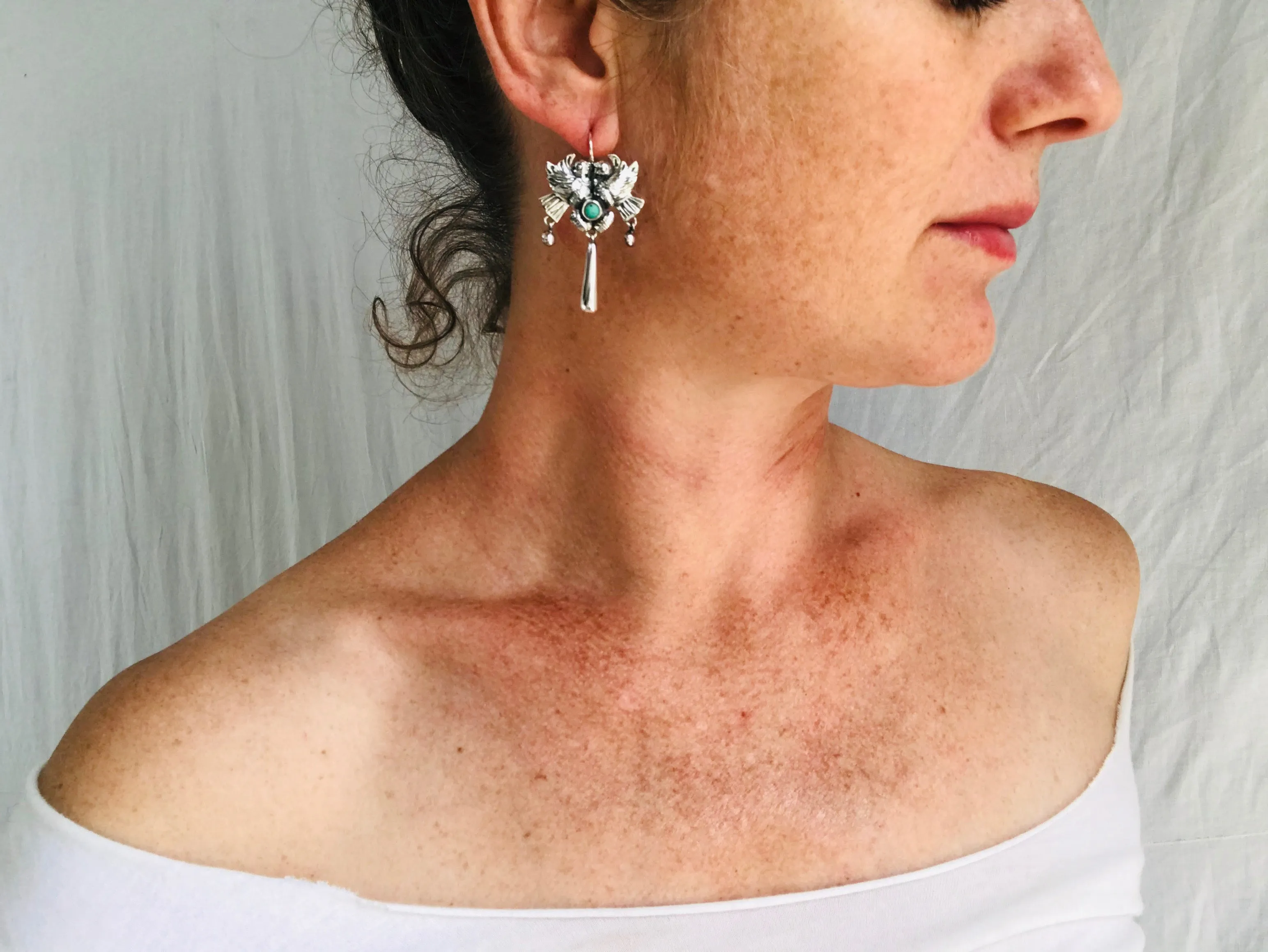 Taxco Filigree Earrings. Sterling Silver & Turquoise. Mexico. Frida Kahlo 2098