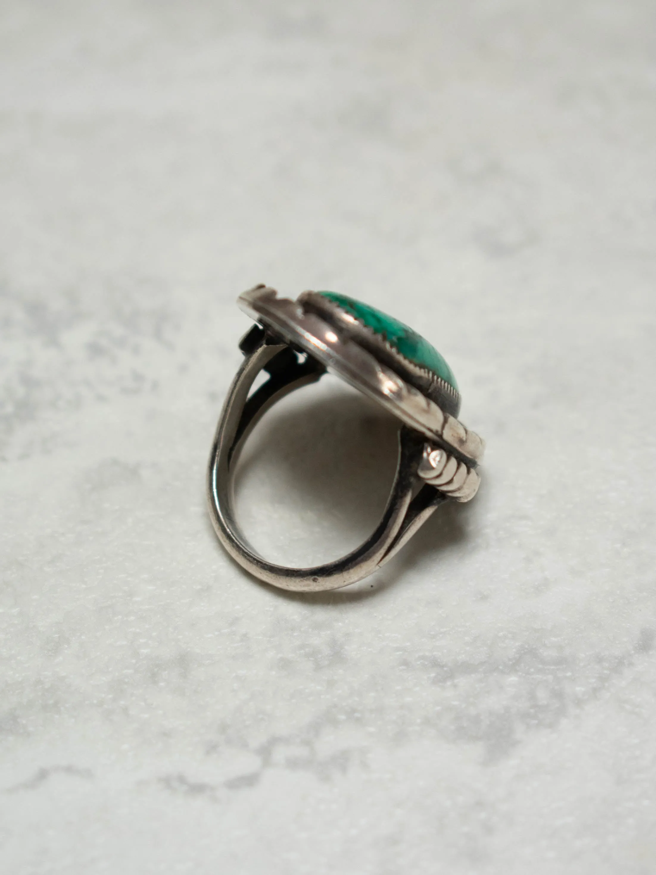 Vintage Antique Navajo Sterling Silver   Oblong Turquoise Ring