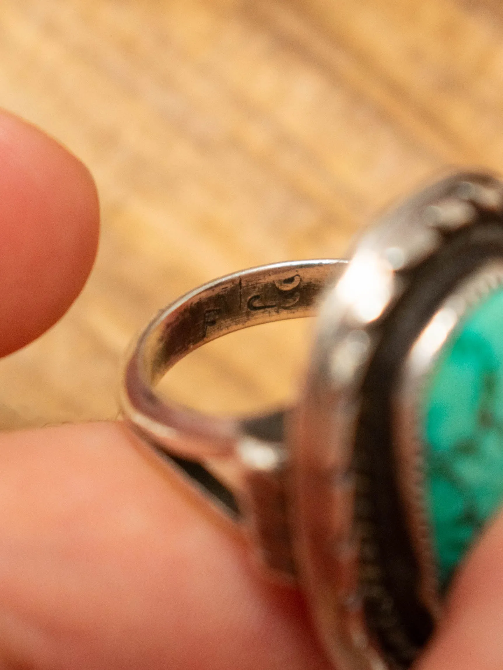 Vintage Antique Navajo Sterling Silver   Oblong Turquoise Ring