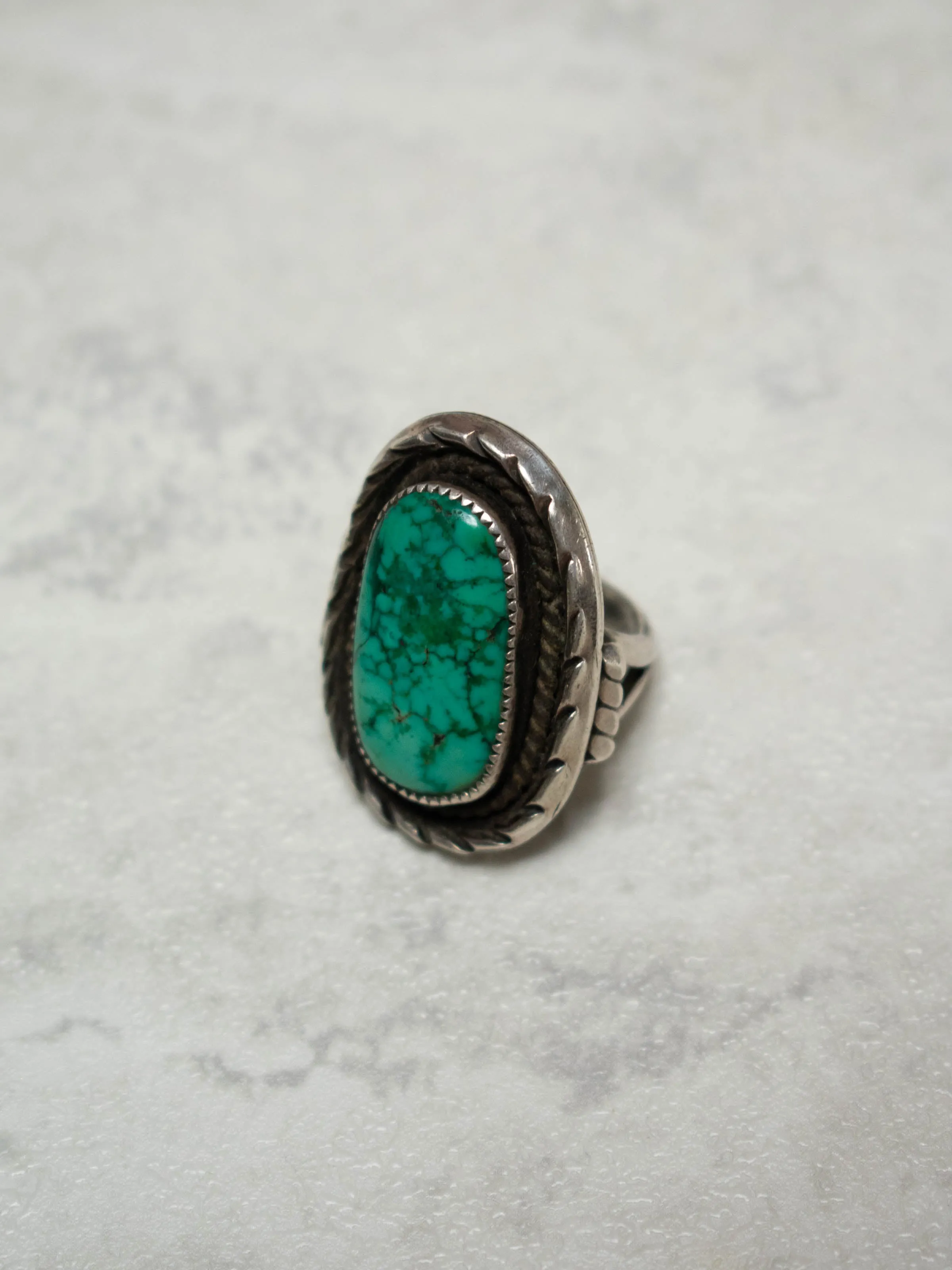 Vintage Antique Navajo Sterling Silver   Oblong Turquoise Ring