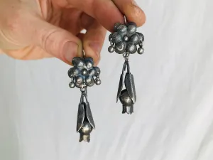 Vintage Oaxacan Earrings. Pomegranites. Sterling Silver. Mexico. Frida Kahlo