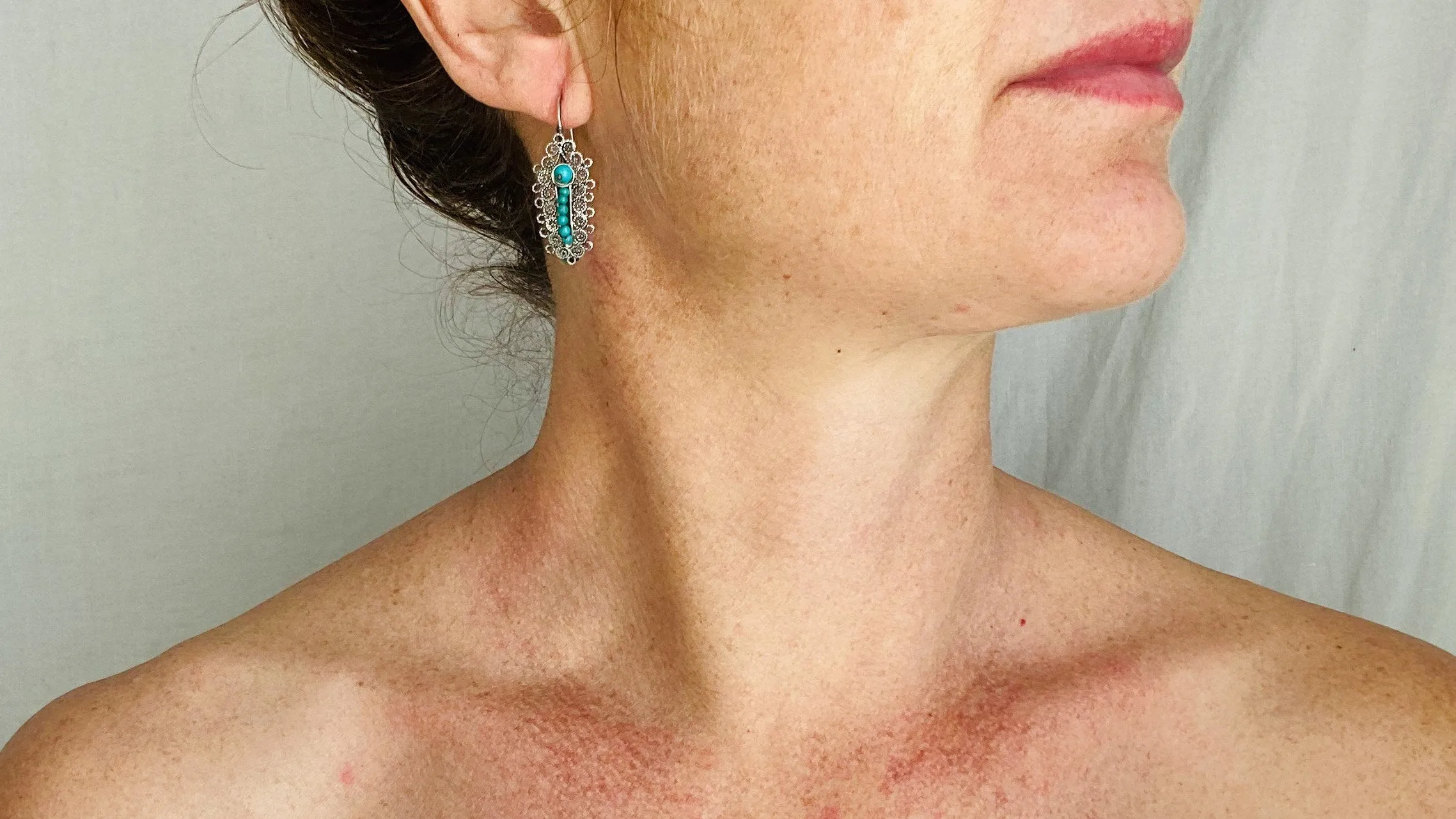 Vintage Oaxacan Filigree Earrings. Turquoise & Silver. Gusanos. Mexico. Frida Kahlo