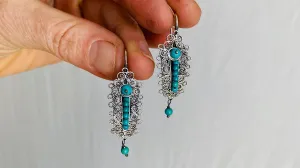 Vintage Oaxacan Filigree Earrings. Turquoise & Silver. Gusanos. Mexico. Frida Kahlo