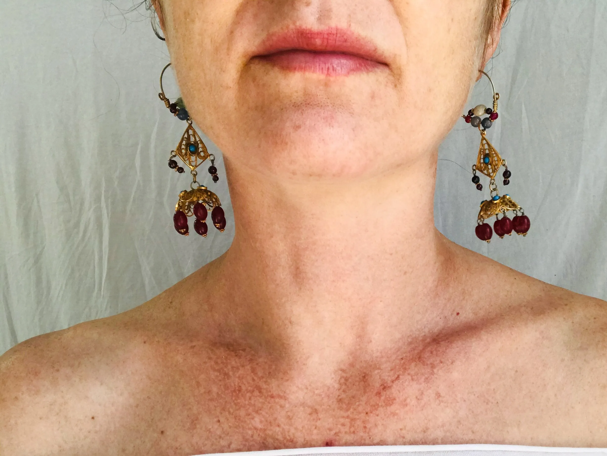 Vintage Uzbek Bukhari Earrings. Vermeil Filigree. Semi-Precious Stones.