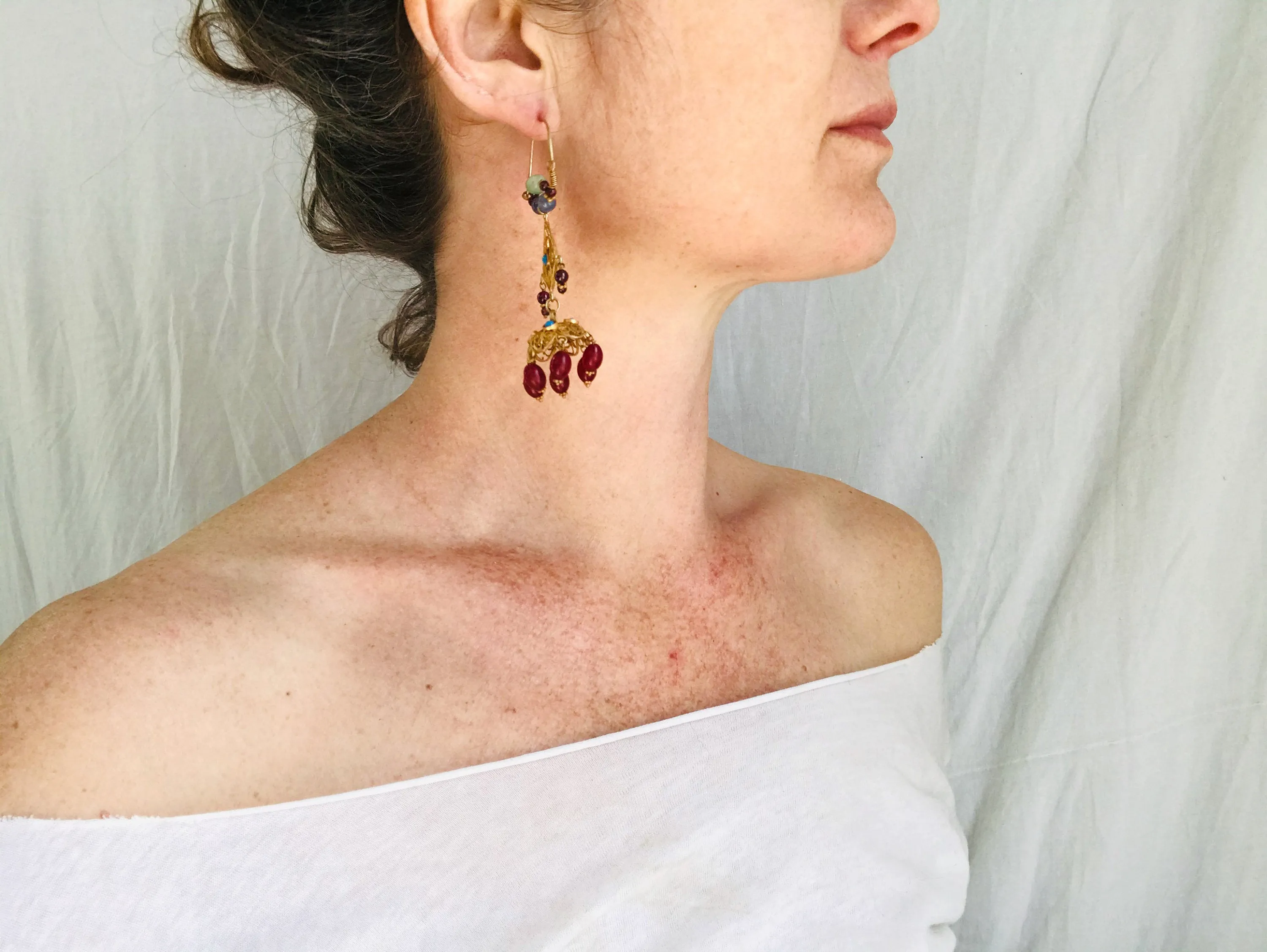 Vintage Uzbek Bukhari Earrings. Vermeil Filigree. Semi-Precious Stones.