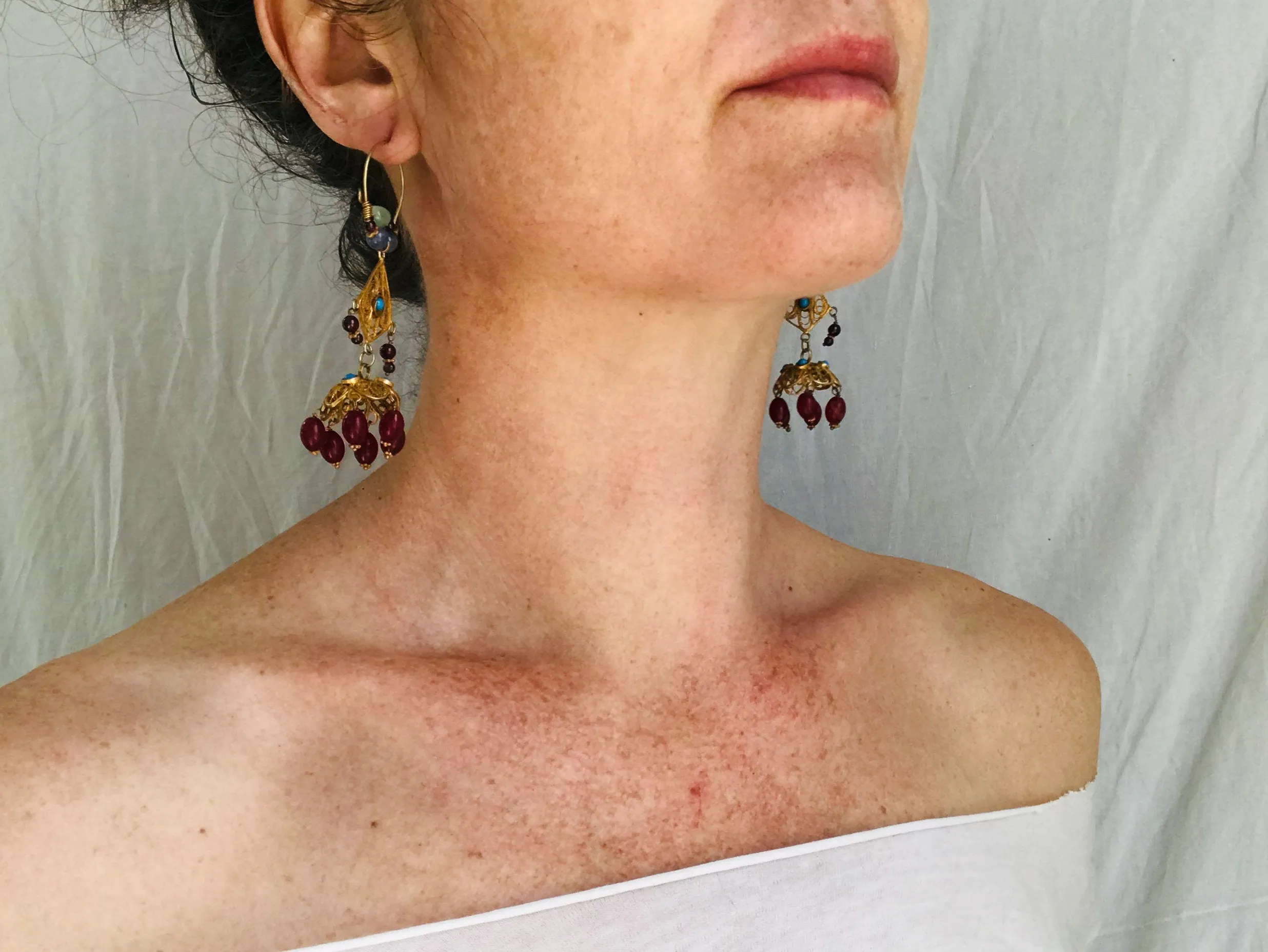 Vintage Uzbek Bukhari Earrings. Vermeil Filigree. Semi-Precious Stones.